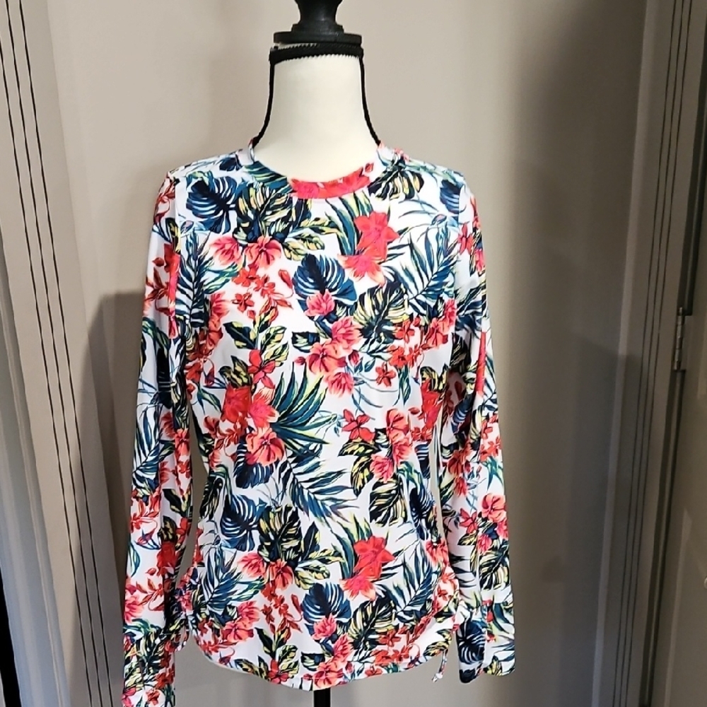 Wave Zone Floral Long Sleeve Swim Top NWT